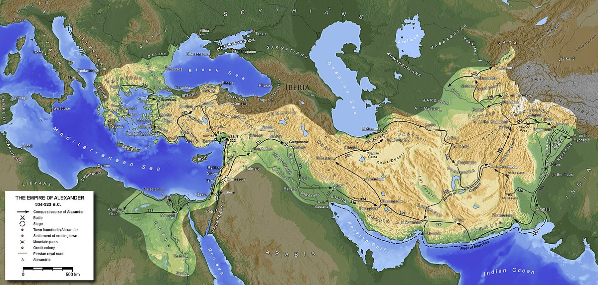 Exemple de carte créée avec GMT, ici l’empire d’Alexandre