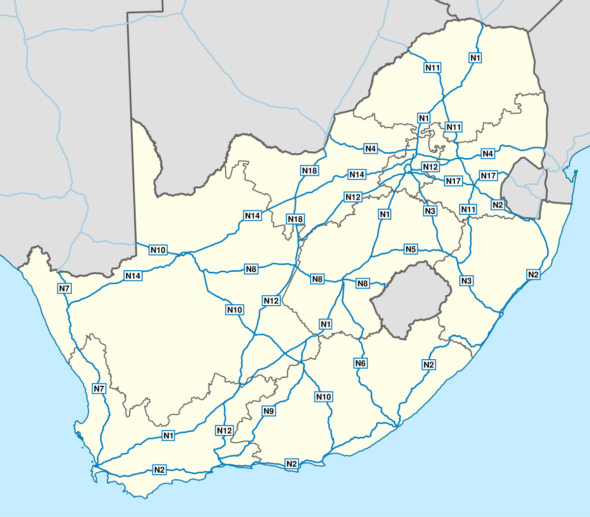 Routes nationales en Afrique du Sud