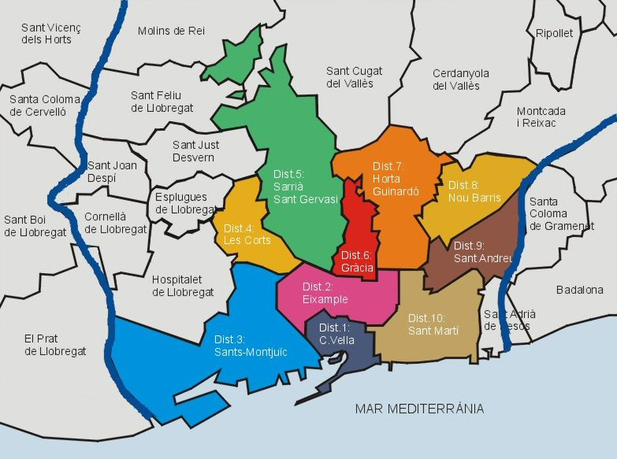 Carte des districts de Barcelone