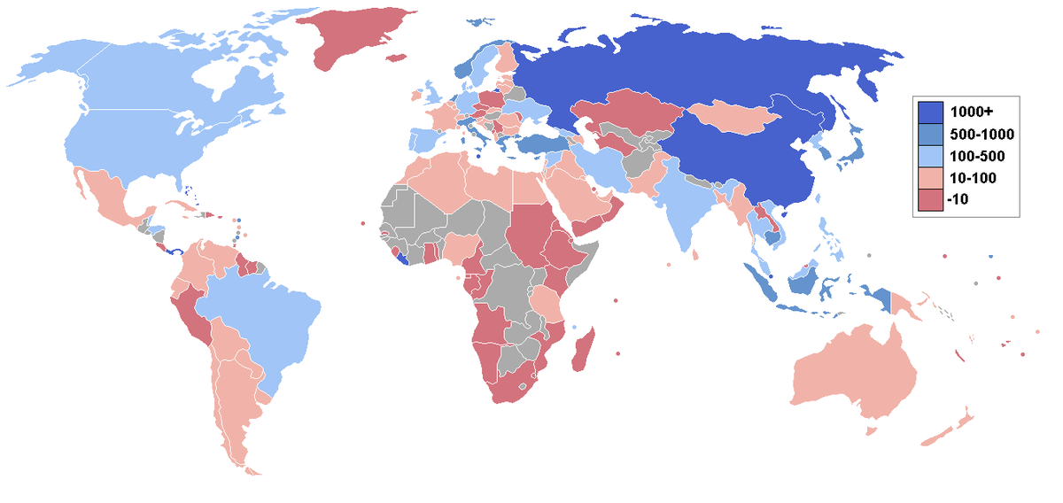 Nombre de navires de commerce pour chaque pays