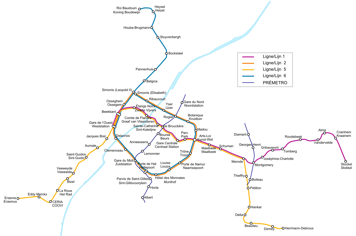 Plan du réseau métro de Bruxelles