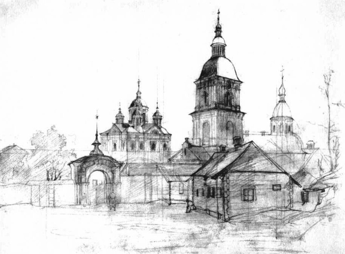 Mezhyhirskyi Monastery by Shevchenko, 1843.jpg
