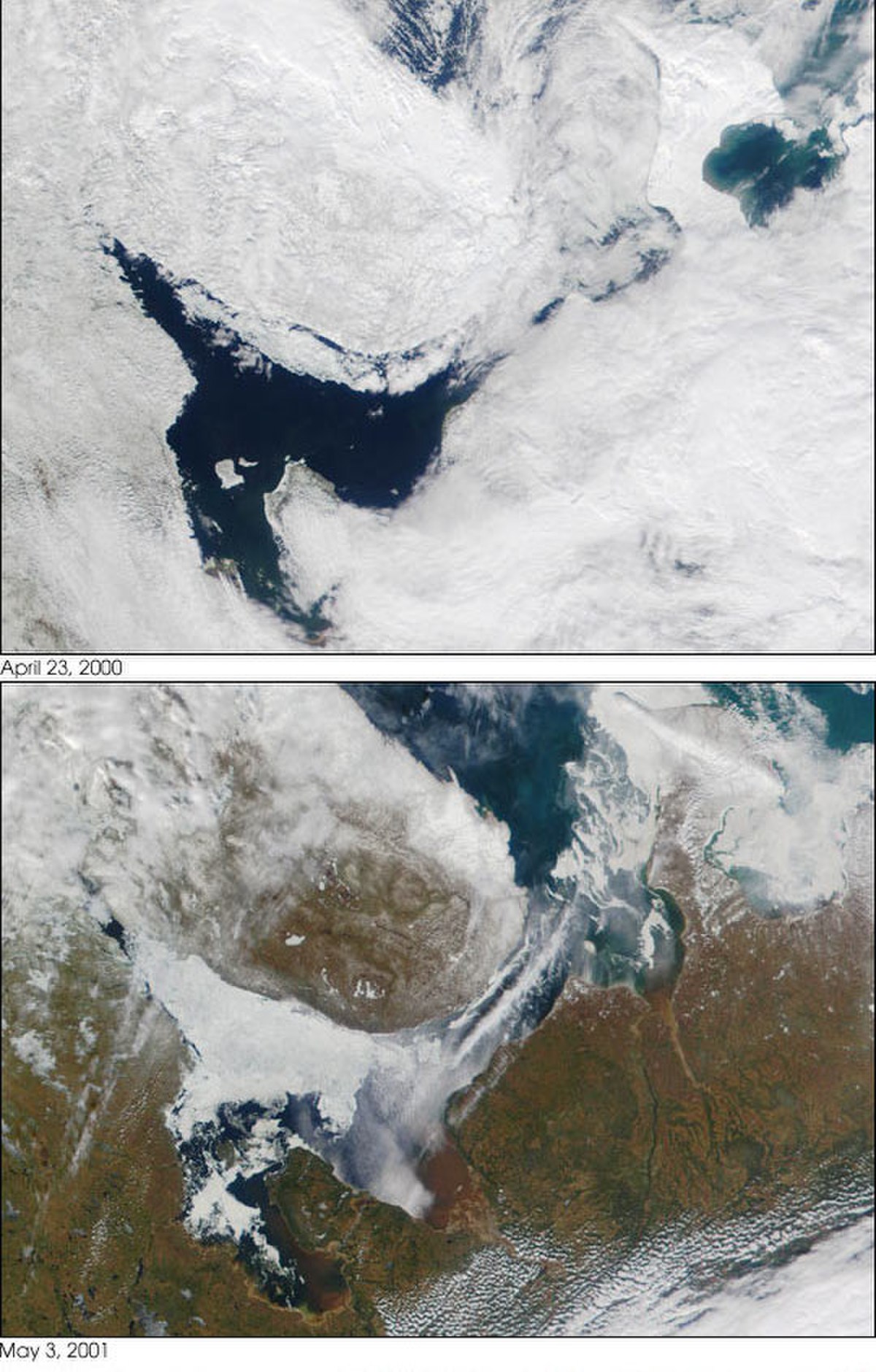 Deux photos satellite de la Mer Blanche