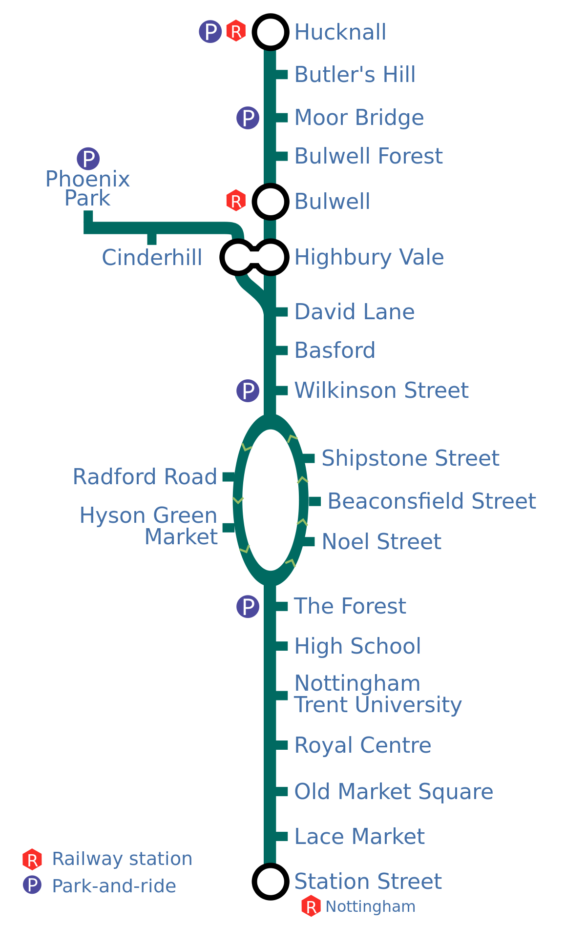 A map of the Nottingham tramway.