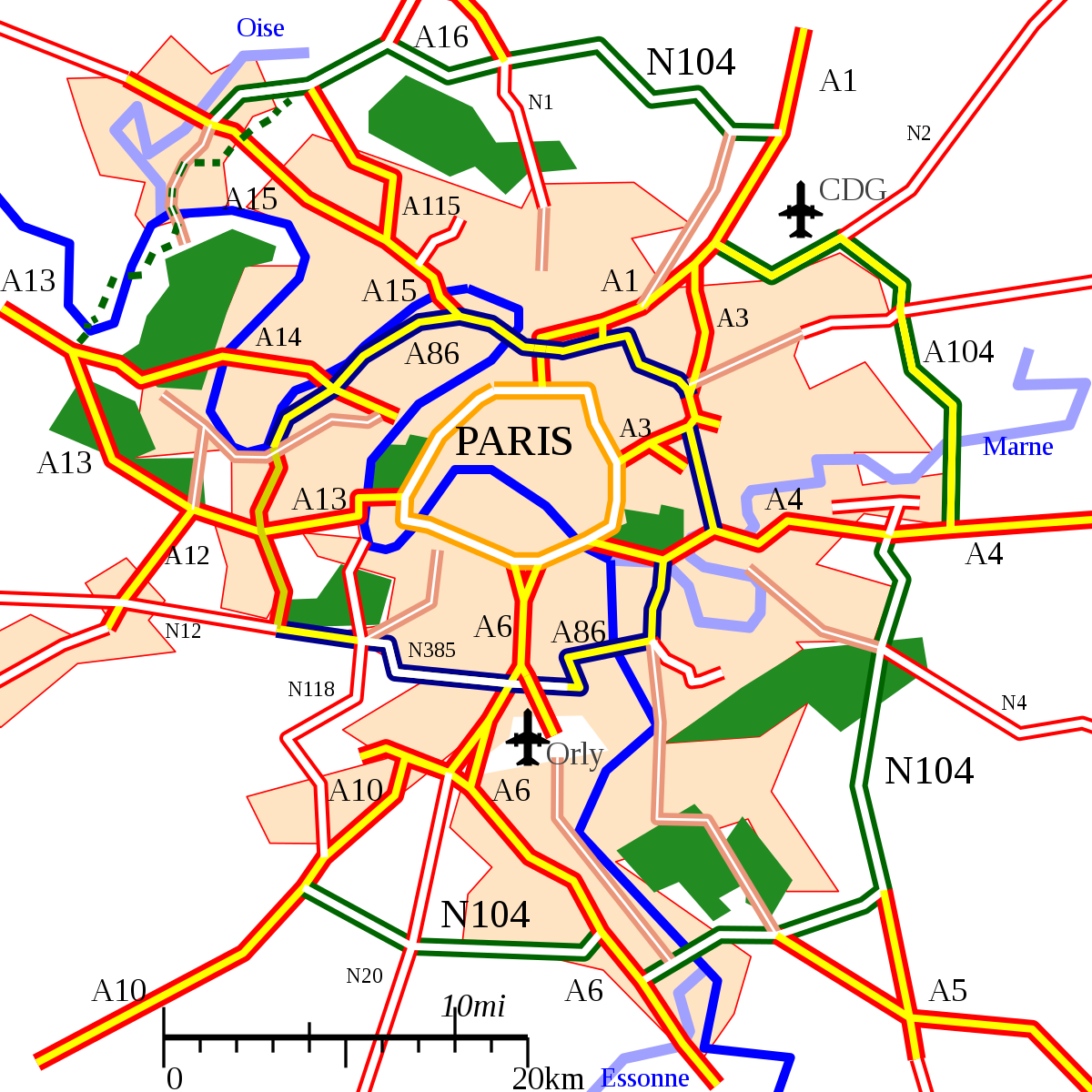 Carte de la route A 104