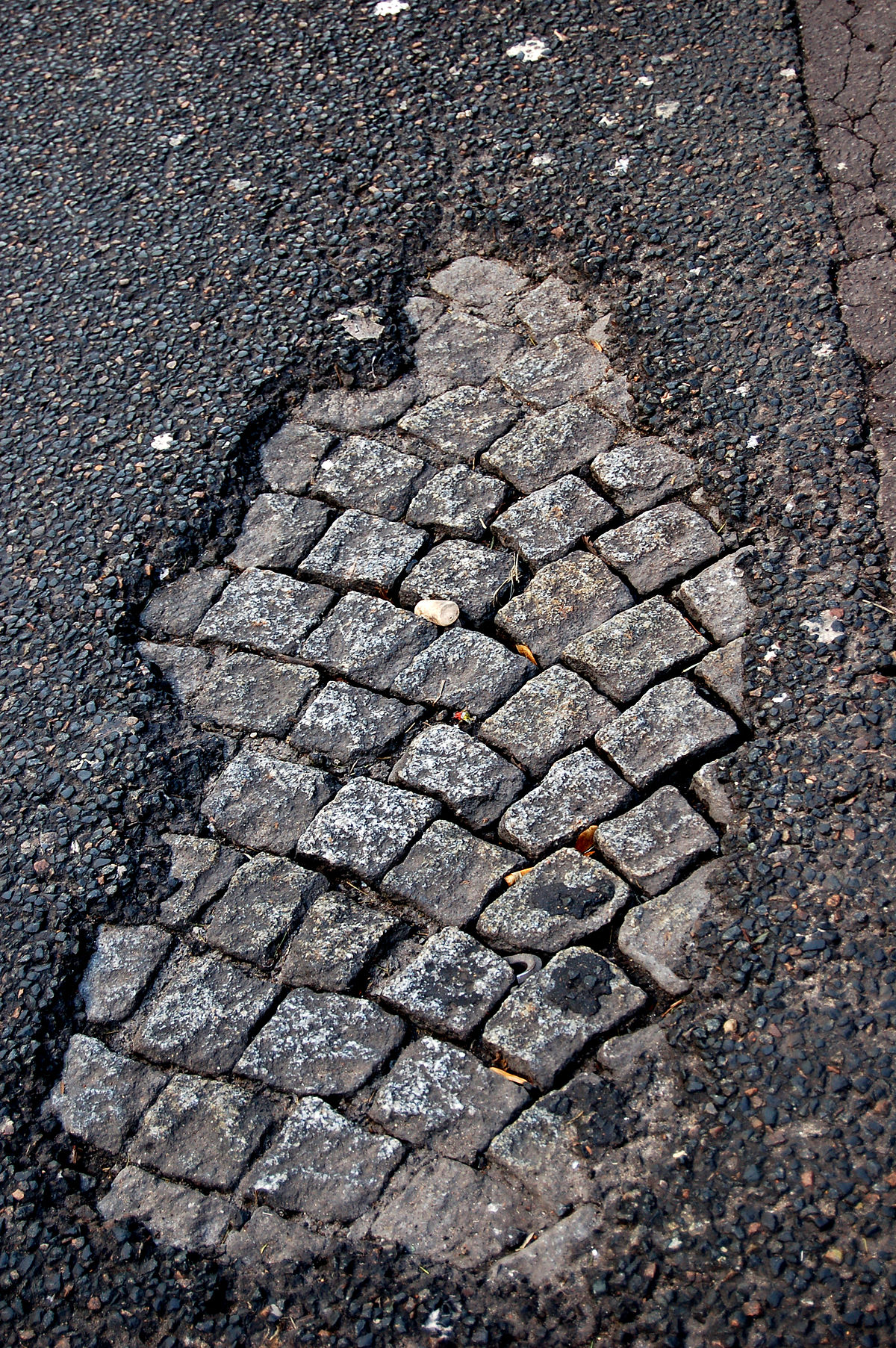 Pavés affleurant sous le bitume