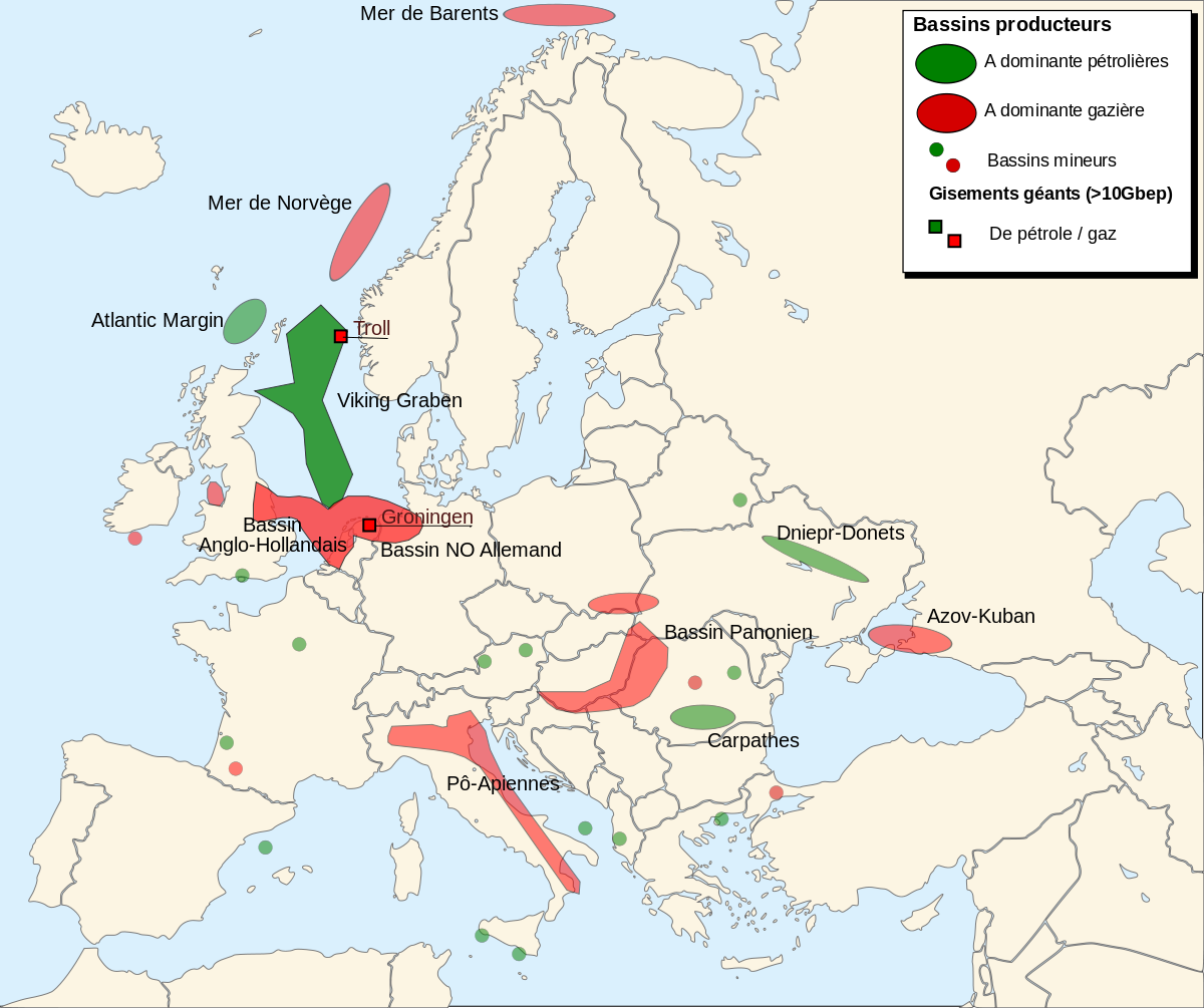 Régions pétrolifères en Europe
