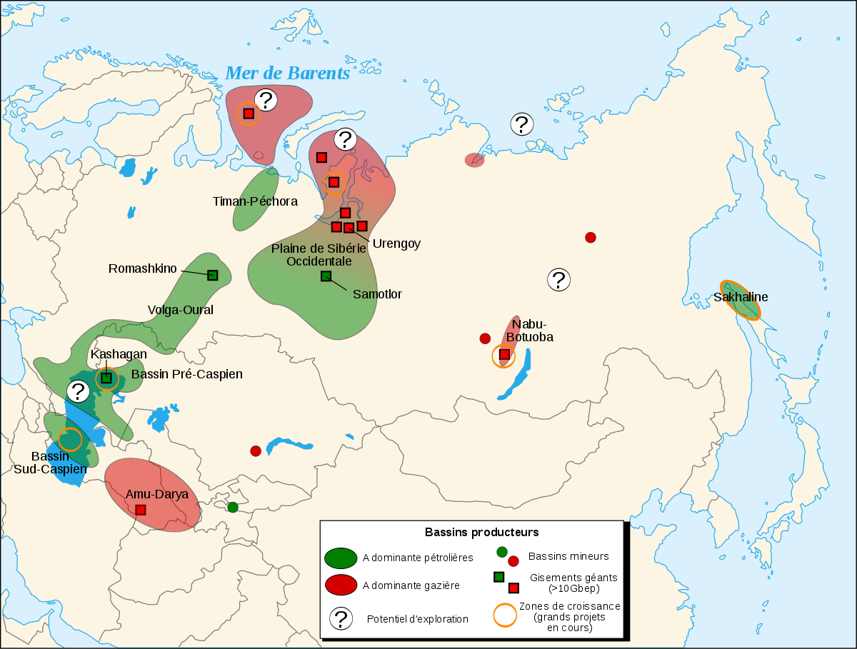 Régions pétrolières en Russie et Asie centrale