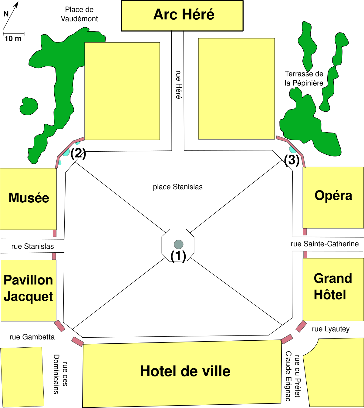 (1) Statue Stanislas - (2) Neptune - (3) Amphitrite