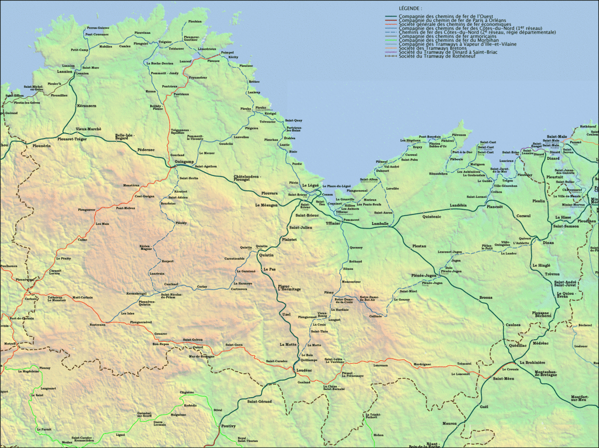 Plan schématique du réseau ferroviaire départemental des Côtes-du-NordCliquez sur l'image pour l'agrandir