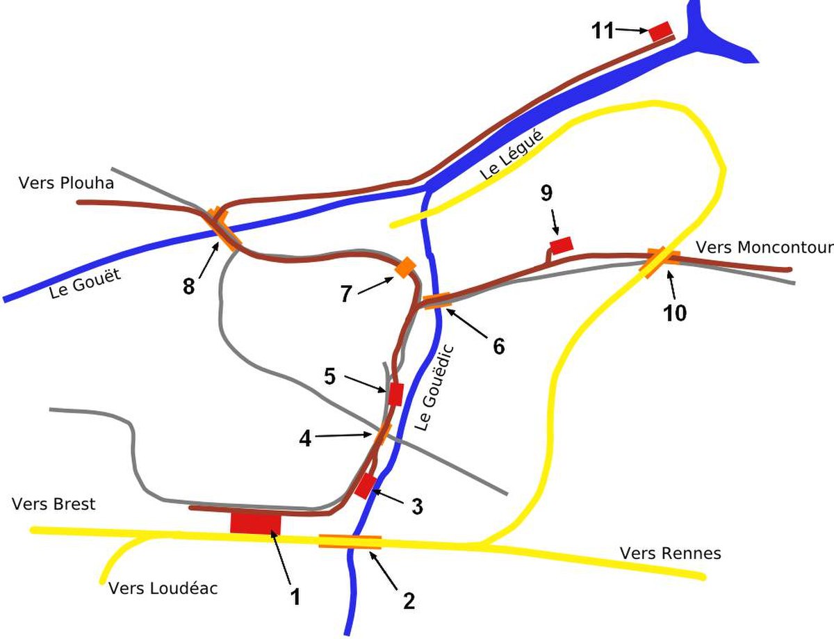 Plan des installations ferroviaires à Saint-Brieuc