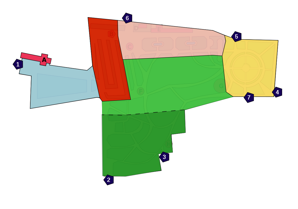 Plan des parties du parc du Thabor