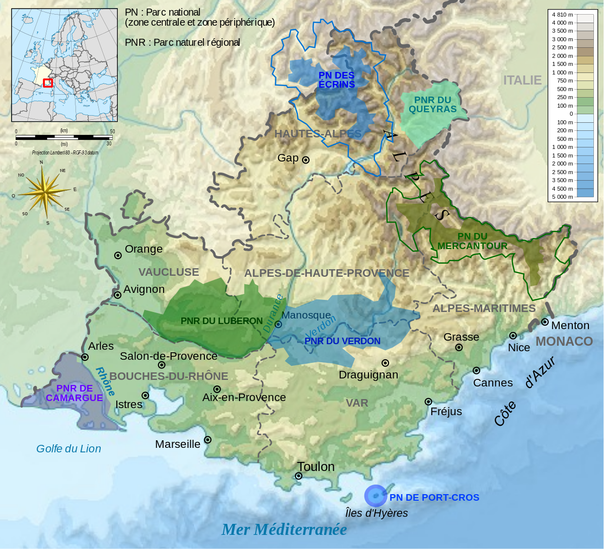 Carte des parcs de PACA