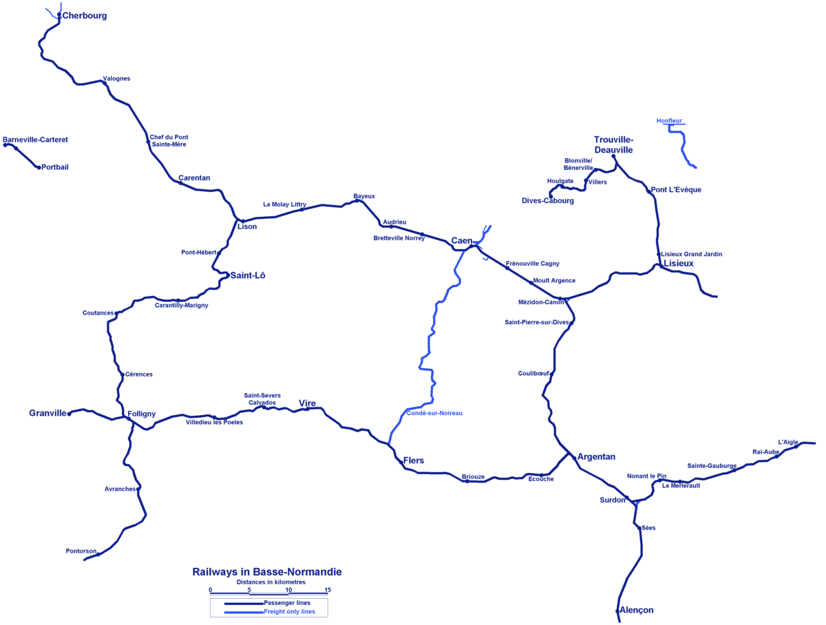 Plan des chemins de fer en Basse Normandie.