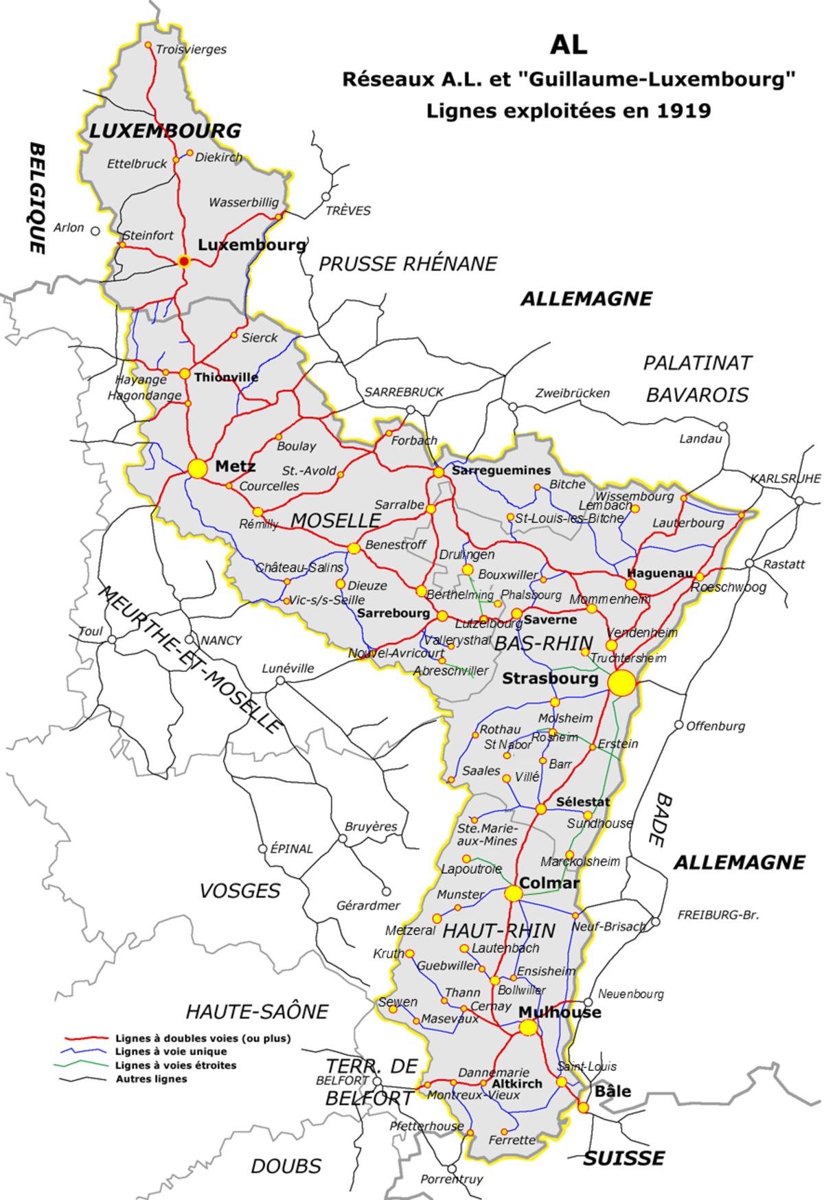 Le réseau AL à sa création en 1919