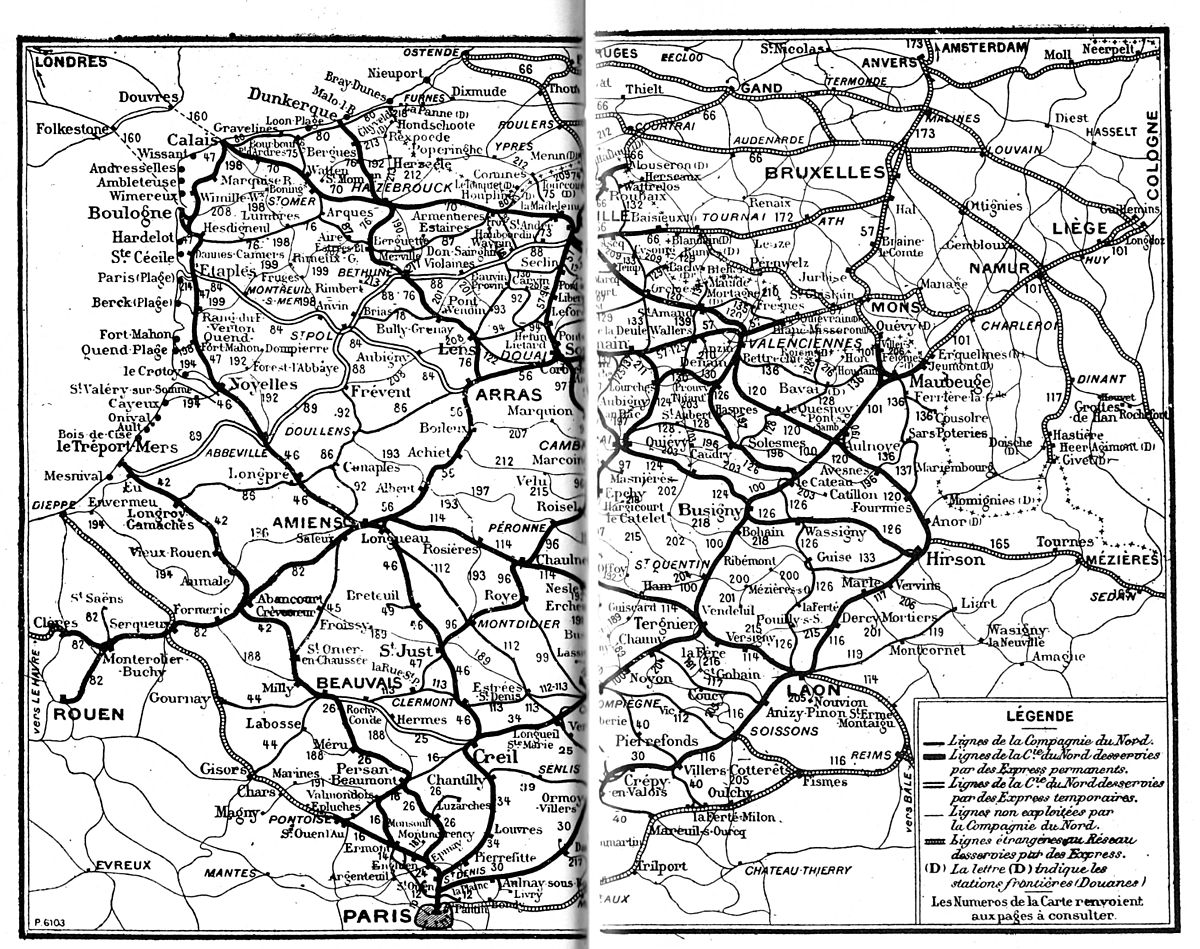 le réseau exploité par la Compagnie du Nord en 1914