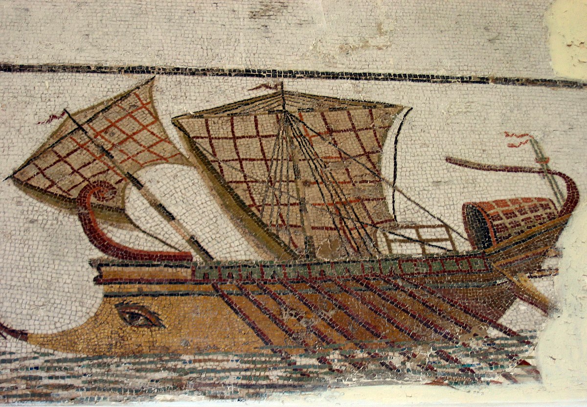 Trière romaine sur une mosaïque tunisienne
