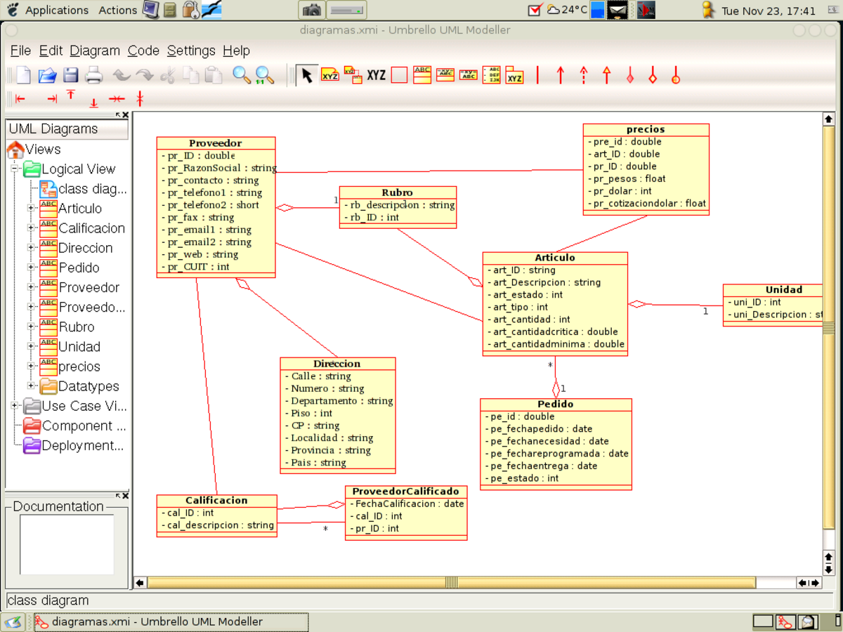 Capture d'écran d'Umbrello UML Modeller
