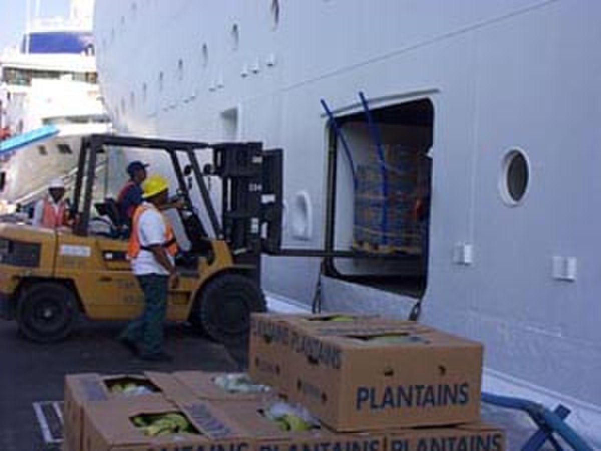 Portelone de chargement de vivres sur un paquebot