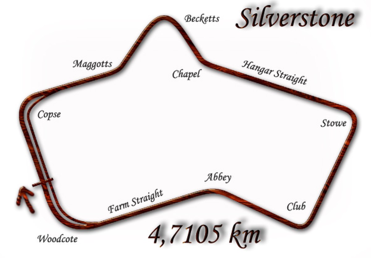 Silverstone de 1952 à 1973 : les stands ont été déplacés après le virage de Woodcote.
