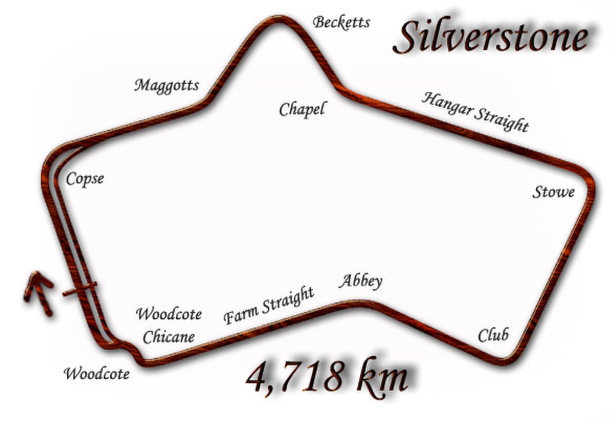Silverstone de 1975 à 1986 : le virage rapide de Woodcote a été transformé en chicane.