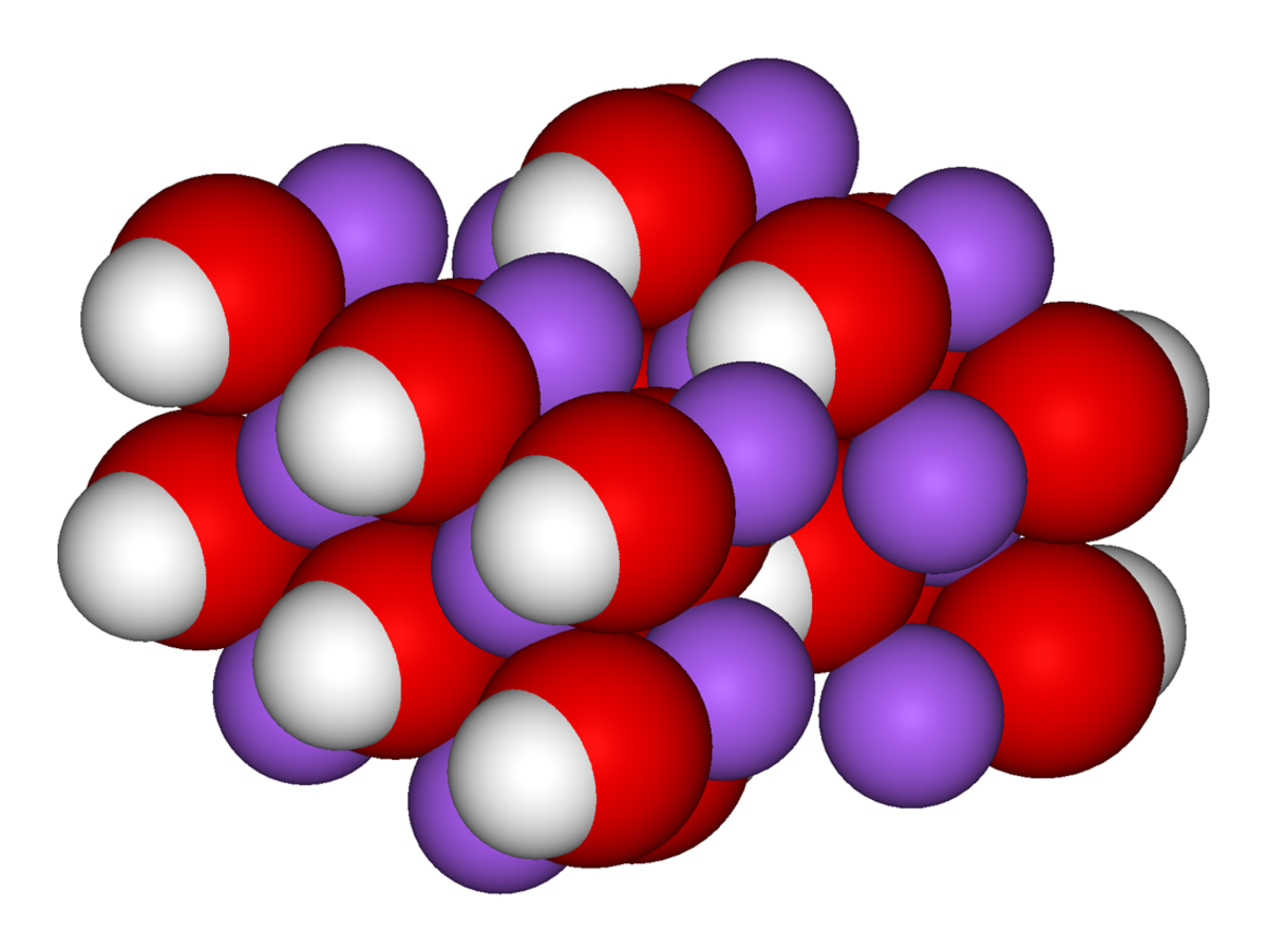 Structure spatiale du réseau cristallin de l'hydroxyde de sodium.