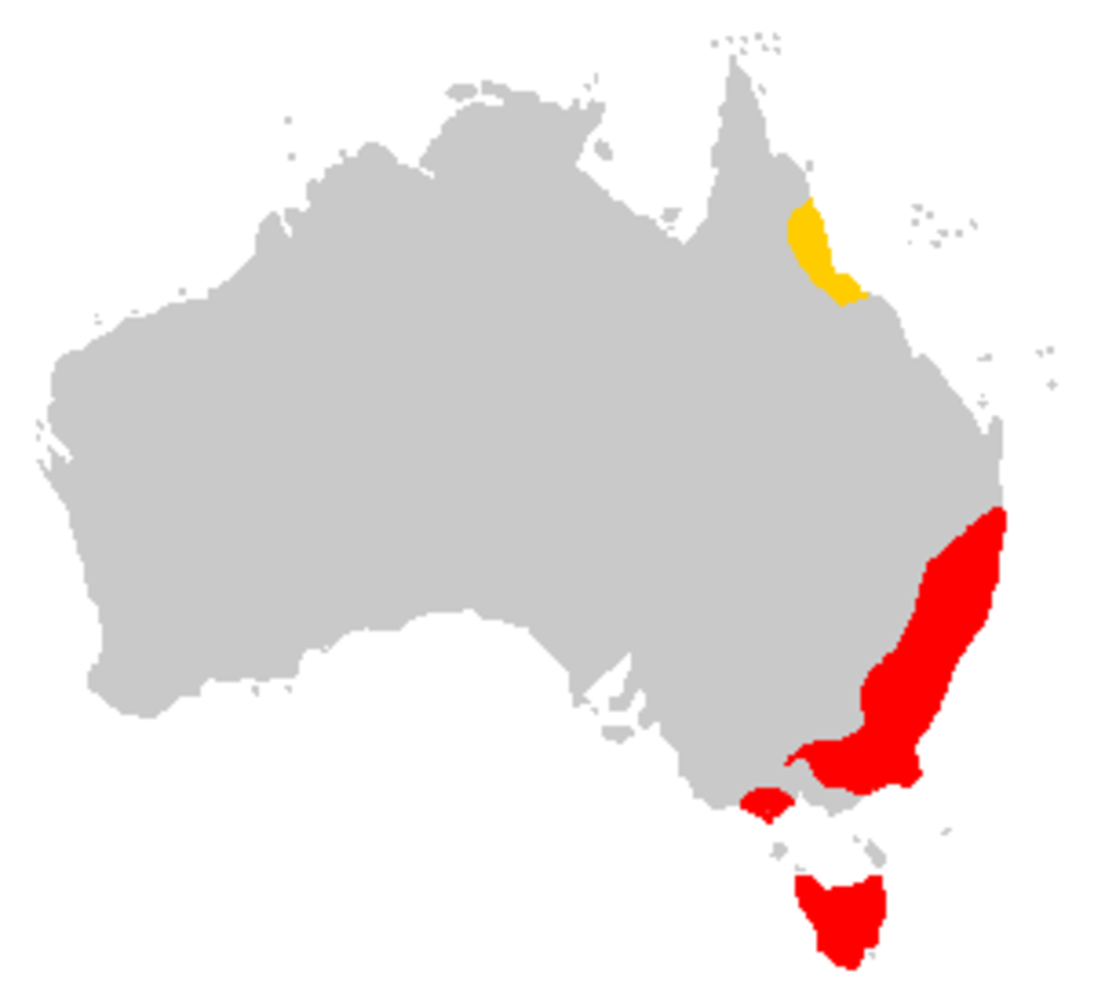 Aires de répartition des 2 sous-espèces: