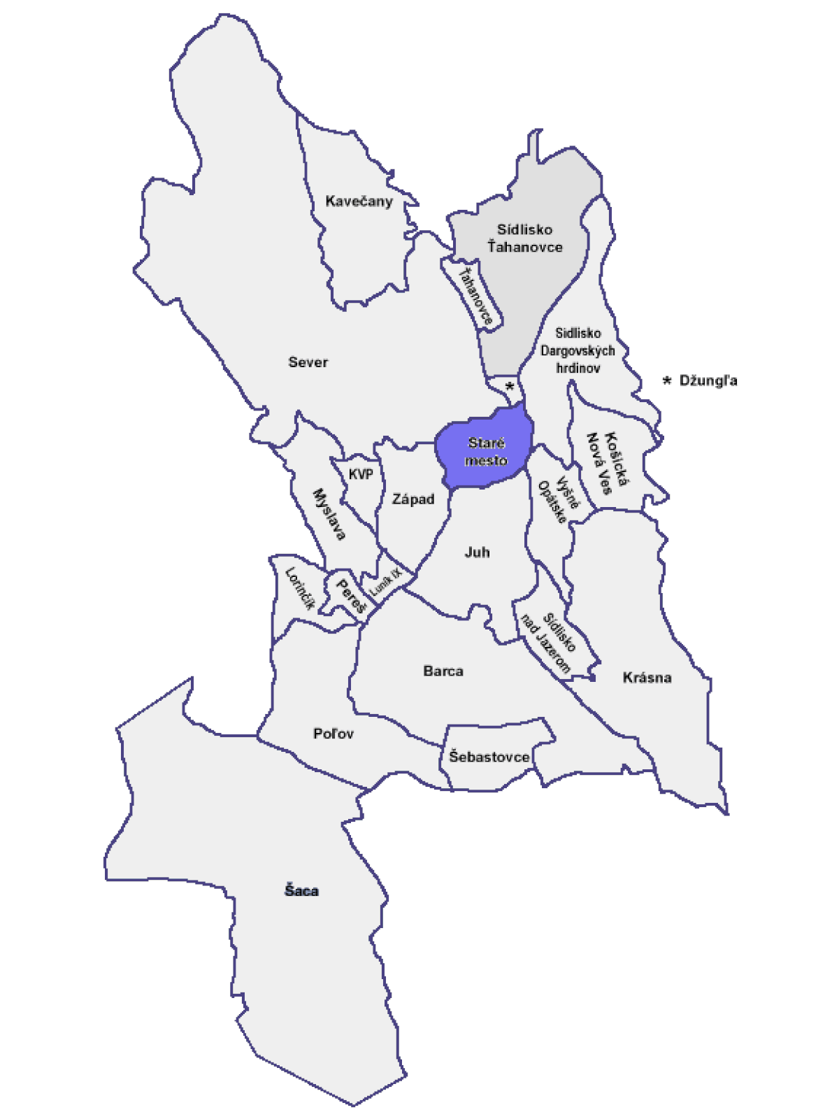 Localisation de la Vielle Ville à Košice