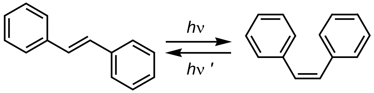 Stilbene photoisomerization.svg