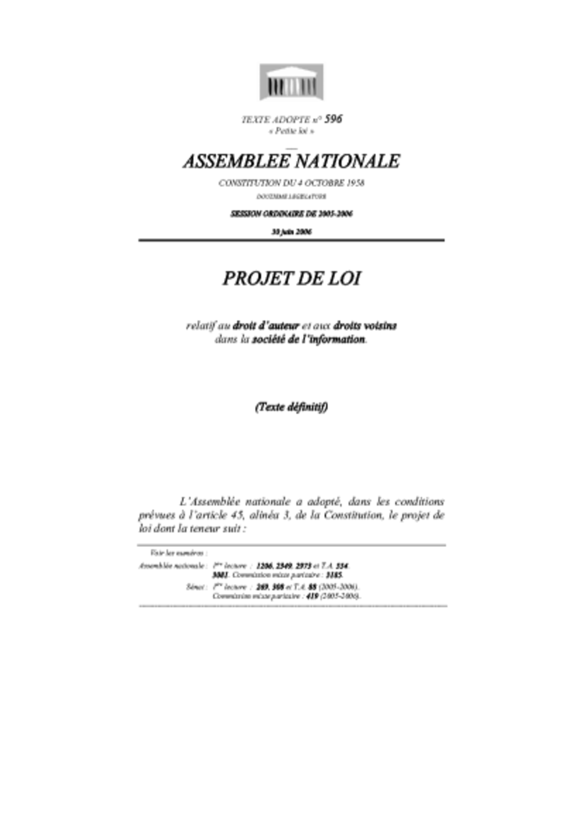Droit d'auteur et droits voisins dans la société de l'information