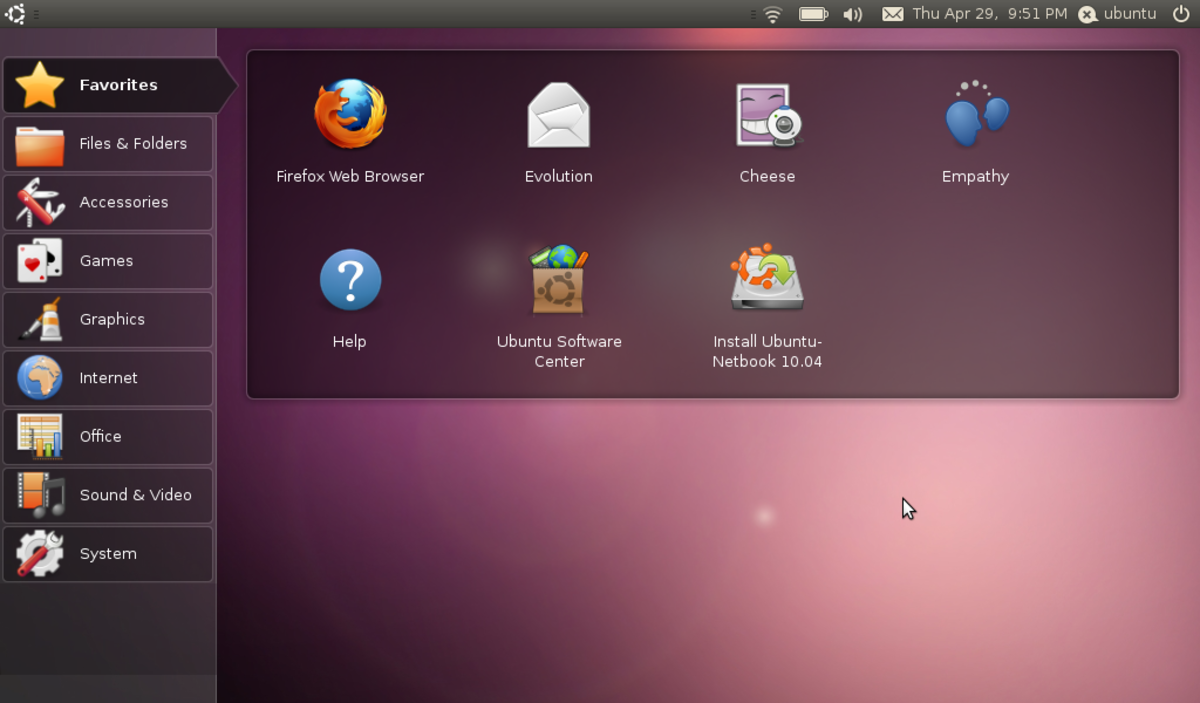 Bureau de la version Ubuntu Netbook Edition 10.04