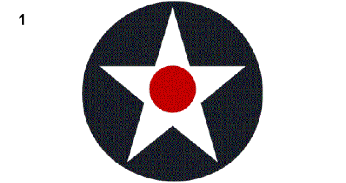 Cocardes qui sont apparues sur les avions américains1. 5/17-2/18 2. 2/18-8/19 3. 8/19-5/424. 5/42-6/43 5. 6/43-9/43 6. 9/43-1/477. 1/47-