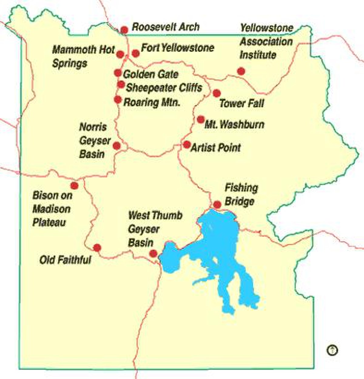 Carte du parc de Yellowstone