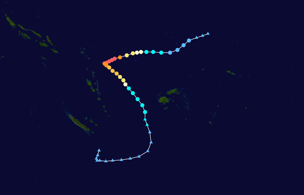 Trajectoire de Zoe dans le Pacifique sud