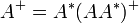 A^+ = A^(AA^)^+\,