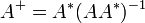 A^+ = A^(AA^)^{-1}\,