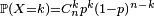 \scriptstyle\ \mathbb{P}(X=k)= C^k _n p^k (1-p)^{n-k}\