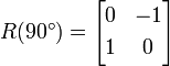\begin{alignat}{1} R(90^\circ) &= \begin{bmatrix} 0 & -1 [3pt] 1 & 0 \ \end{bmatrix} \end{alignat}