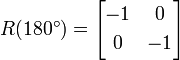 \begin{alignat}{1} R(180^\circ) &= \begin{bmatrix} -1 & 0 [3pt] 0 & -1 \ \end{bmatrix} \end{alignat}