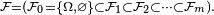 \scriptstyle\ \mathcal{F}=(\mathcal{F}_0=\{\Omega,\varnothing\}\subset\mathcal{F}_1\subset\mathcal{F}_2\subset\dots\subset\mathcal{F}_m).\