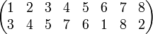 \begin{pmatrix}1 & 2 & 3 & 4 & 5&6&7&8\3&4&5&7&6&1&8&2\end{pmatrix}