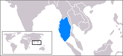 Carte indiquant la mer d'Andaman (en bleu)