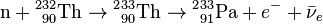 \mathrm\hbox{n}+{{}^2{}^{32}{90}\mathrm{Th}}\rightarrow\mathrm{{}^2{}^{33}{90}\mathrm{Th}}\rightarrow\mathrm{{}^2{}^{33}_{91}Pa}+ e^- + \bar{\nu}_e