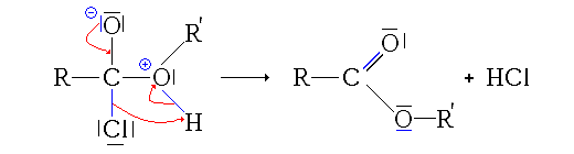 2eme étape de synthèse d'un ester à partir d'un chlorure d'acyle : élimination d'HCl