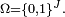 \scriptstyle\ \Omega=\{0,1\}^J.\
