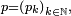 \scriptstyle\ p=\left(p_k\right)_{k\in\mathbb{N}},\