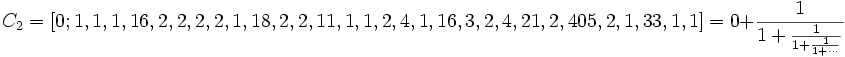 Constantes mathématiques (représentées en fraction continuée)