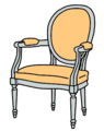 Fauteuil Louis XVI, avec dossier de siège « en médaillon ».