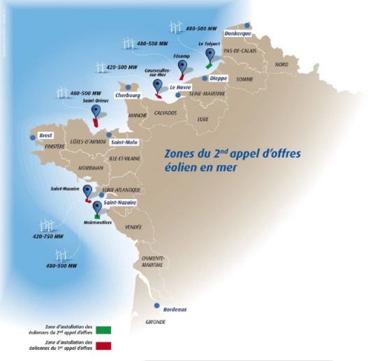 Eolien en mer: installation et localisation des projets