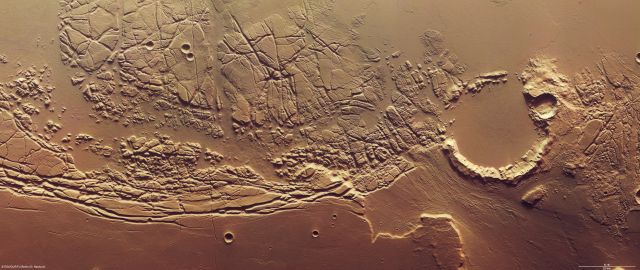 Mars: terrain chaotique entre Kasei Valles et Sacra Fossae